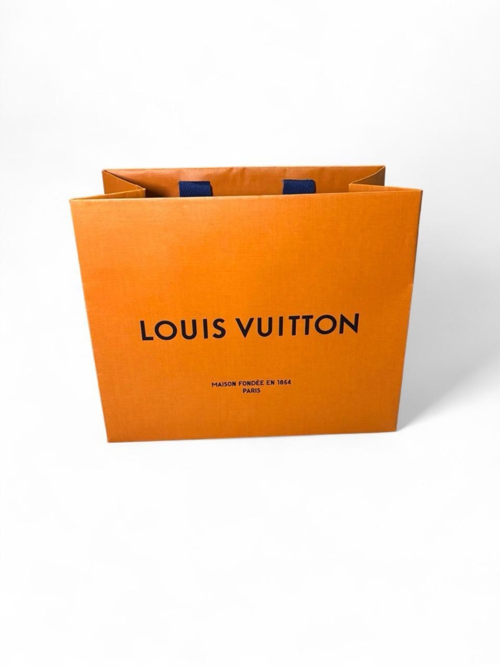 Louis Vuitton Orange Branded Shopping Bag with Navy Handles